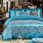 100% Baumwolle, verdecktem Reißverschluss Stickerei Satin Jacquard dekorative Schlafzimmer Bettwäsche Blatt Satz von 4 Größe Queen / King , #04