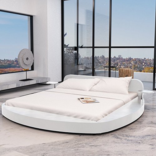 Anself Polsterbett Doppelbett Bett Ehebett Rundbett aus Kunstleder 180x200cm ohne Matratze Weiß