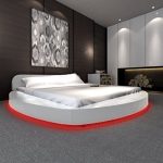 Anself Polsterbett Doppelbett Bett Ehebett Rundbett mit LED-Leiste 180x200cm ohne Matratze Weiß