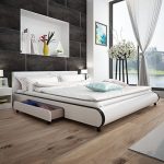 Anself Polsterbett Doppelbett Bett Ehebett aus Kunstleder mit 2 Schubladen 180x200cm ohne Matratze Weiß