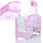 Baby Kinderbett PRINCESS 120x60 cm weiss rosa mit 9 teiligen Bettwäsche Komplettset und Matratze