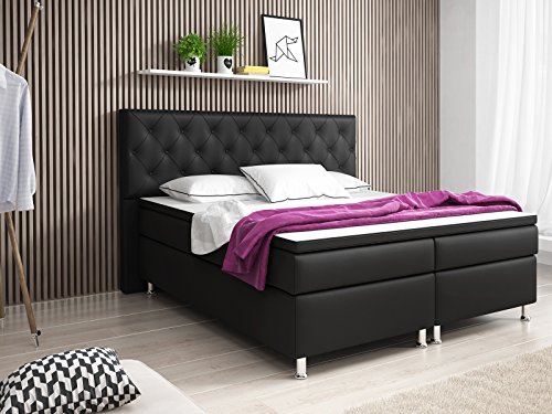 Boxspringbett TURIN Doppelbett Amerikanisches Bett Hotelbett 180x200 cm Kunstleder Schwarz