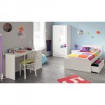 CRAVOG Kinderzimmer Komplett Set 4-tlg Kleiderschrank Bett Bettkasten Schreibtisch Jugendzimmer Weiß