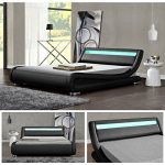 DIABLO Schwarz LED Doppelbett Polsterbett Bettgestell Bett Lattenrost Kunstleder