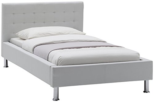Dormeta Polsterbett Bett 100x200 Weiß, Bett mit gesteppten Kopfteil