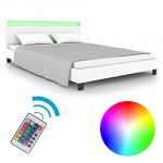 Homelux LED Bett Polsterbett Doppelbett Kunstlederbett Bettgestell Bettrahmen 160 x 200 cm Weiss