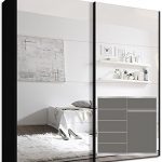 Kleiderschrank Schwebetürenschrank, 225 x 220 x69 cm inkl. 5 Einlegeböden Schwarz Spiegel