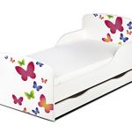 Leomark KINDERBETT 140x70 mit Schublade Funktionsbett Einzelbett mit Matratze Motiv: Schmetterlinge Sehr Einfache Montage, Bettkasten