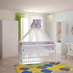 Polini Kids Babyzimmer Kinderzimmer komplett Set weiß 4-teilig mit Babybett, Wickelkommode, Kinderkleiderschrank, Standregal
