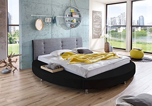 SAM® Design Rundbett Bebop, Bett in schwarz / grau, Kopfteil abgesteppt, mit Chromfüßen, auch als Wasserbett verwendbar, 180 x 200 cm