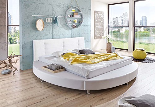 SAM® Design Rundbett Bebop, Bett in weiß, Kopfteil abgesteppt, mit Chromfüßen, auch als Wasserbett verwendbar, 180 x 200 cm