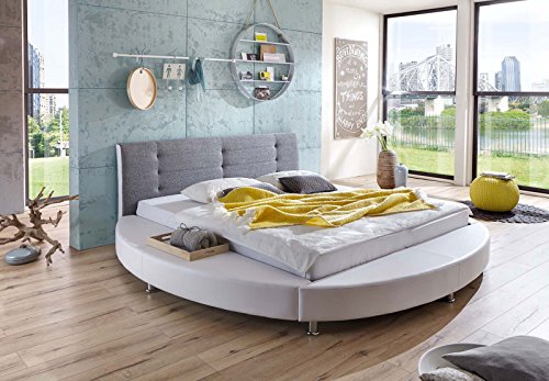SAM® Design Rundbett Bebop, Bett in weiß /grau, Kopfteil abgesteppt, mit Chromfüßen, auch als Wasserbett verwendbar, 180 x 200 cm