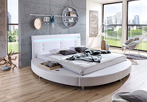 SAM® Design Rundbett Bebop, Bett in weiß, mit intergrierter Beleuchtung, LED, Kopfteil abgesteppt, mit Chromfüßen auch als Wasserbett verwendbar, 180 x 200 cm