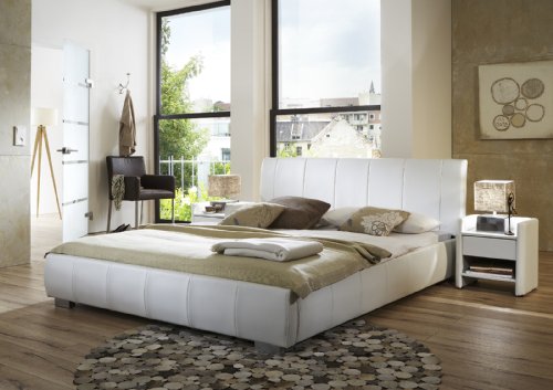 SAM® Lumo Polsterbett in 5 verschiedenen Größen, in weiß oder schwarz, Bett mit gepolstertem Kopfteil im abgestepptem Design und pflegeleichter Oberfläche, Bettgestell auch als Wasserbett verwendbar