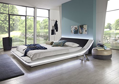 SAM® Polsterbett Bett Custavo LED in weiß / schwarz 160 x 200 cm abgerundetes modernes Design Beleuchtung vorhanden teilzerlegt Auslieferung durch Spedition