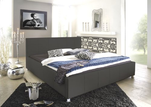 SAM® Polsterbett Bett Kira in grau 100 x 200 cm Kopfteil im abgesteppten modernen Design chromfarbene Füße Wasserbett geeignet teilzerlegt Auslieferung durch Spedition