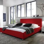 SAM® Polsterbett Bett Zarah in Rot 180 x 200 cm Chrom farbene Füße zerlegt modernes Design Farbton Kopfteil abgesteppt Wasserbett geeignet Auslieferung durch Spedition
