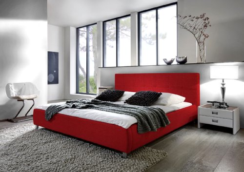 SAM® Polsterbett Bett Zarah in Rot 180 x 200 cm Chrom farbene Füße zerlegt modernes Design Farbton Kopfteil abgesteppt Wasserbett geeignet Auslieferung durch Spedition