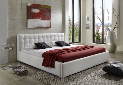SAM® Polsterbett in weiß 140 x 200 cm Bett im modernen Design, Seiten- und Kopfteil abgesteppt [53256237]