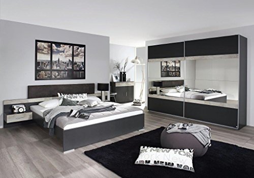 Schlafzimmer Komplett Set Schlafzimmerset Prenzlau Grau Metallic oder Weiß