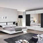 Schlafzimmer, Schlafzimmermöbel, 4-teilig, Komplett-Set, Schwebetürenschrank, Bettanlage, Bett, Nachtschränke, alpinweiß, weiß, grau-metallic