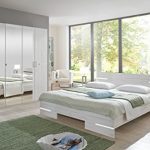 Schlafzimmer-Set "ANNA" Komplettset Doppelbett Nachtkommoden Kleiderschrank Bett 180 x 200 Weißeiche Nachbildung