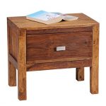 WOHNLING Nachttisch Massiv-Holz Sheesham Nacht-Kommode 40 cm 1 Schublade Ablage Nachtschrank Landhaus-Stil Echt-Holz Nachtköstchen dunkel-braun Nacht-Konsole Natur-Produkt Schlafzimmer-Möbel Unikat