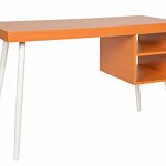 ts-ideen Design Holz Schreibtisch Bürotisch PC-Tisch Computer-Tisch Arbeitstisch Konsole MDF 2 Fächer Weiße Tisch-Beine Arbeitszimmer Schlafzimmer Hobbyraum