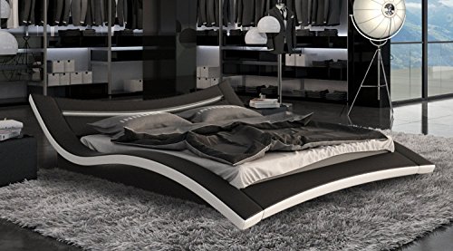Designerbett Bett Seducce 140 x 200 cm Schwarz/Weiß modernes Design Wasserbett geeignet inkl. LED Beleuchtung