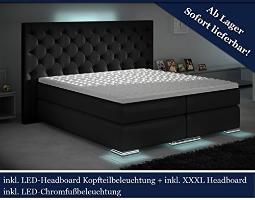 XXXL Boxspringbett Designer Boxspring Bett LED Schwarz Chesterfield (Schwarz, 180x200)