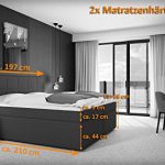 Miosono® Design Boxspringbett mit Neo Stoff-Bezug in anthrazit mit Bonellfederkern, 7-Zonen H3 Taschenfederkern-Matratzen, Viscoschaum-Topper, Memory-Effekt, 180 x 200 cm [521031]