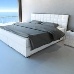 SAM® Design Boxspringbett mit Samolux®-Bezug in weiß, LED-Beleuchtung, Bonellfederkern-Matratze, Box mit Holzrahmen und Nosag-Unterfederung, extra dickem Topper, hochwertigen chromfarbenen-Füßen, optimale Einstiegshöhe, 180 x 200 cm [521465]