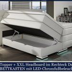 XXL ROMA Boxspringbett mit Bettkasten Designer Boxspring Bett LED Schneeweiss Rechteck Design (Schneeweiss, 200x200cm)