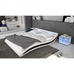 Polster-Bett 140x200 cm weiß-schwarz aus Kunstleder mit blauer LED-Beleuchtung | Accentox | Das Kunst-Leder-Bett ist ein edles Designer-Bett | Doppel-Bett 140 cm x 200 cm mit Lattenrost in Leder-Optik, Made in EU