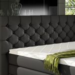 XXXL MAILAND Boxspringbett mit Bettkasten Designer Boxspring Bett Chesterfield LED SCHWARZ CHESTERFIELD DESIGN (180x200cm, Schwarz)