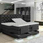 XXL MANCHESTER Boxspringbett mit Elektrischer Liegefunktion Designer Boxspring Bett Chesterfield LED SCHWARZ CHESTERFIELD DESIGN (180x200cm, Schwarz)