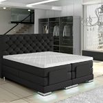 XXL MANCHESTER Boxspringbett mit Elektrischer Liegefunktion Designer Boxspring Bett Chesterfield LED SCHWARZ CHESTERFIELD DESIGN (180x200cm, Schwarz)