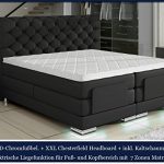 XXL MANCHESTER Boxspringbett mit Elektrischer Liegefunktion Designer Boxspring Bett Chesterfield LED SCHWARZ CHESTERFIELD DESIGN (180x200cm, Schwarz)