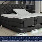 XXL MANCHESTER Boxspringbett mit Elektrischer Liegefunktion Designer Boxspring Bett Chesterfield LED SCHWARZ CHESTERFIELD DESIGN (180x200cm, Schwarz)