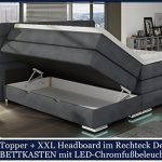 XXL ROMA Boxspringbett mit Bettkasten Designer Boxspring Bett LED DESIGN GRAU STOFF Rechteck Design