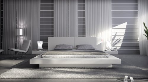 SAM® Polsterbett White Pau in weiß 140 x 200 cm modernes Design inklusiv 2 Nachttischablagen Wasserbett geeignet