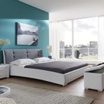 SAM® Polsterbett 180x200 cm Bastia, weiß-grau, pflegeleichtes Design-Bett mit Kunstlederbezug & Stoff, abgestepptes Kopfteil