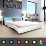 Festnight Bett Kunstlederpolsterung Bettrahmen Doppelbett Gästebett mit LED-Streifen und 140x200cm Memory-Matratze Weiß