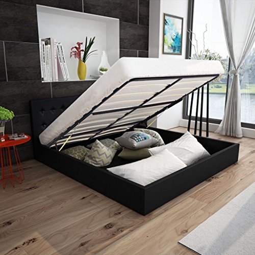 Festnight Polsterbett Doppelbett Bett Ehebett aus Kunstleder mit Bettkasten 140x200cm ohne Matratze Schwarz