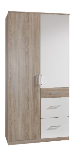 Wimex Kleiderschrank/ Drehtürenschrank Click, 2 Türen, 2 große, 1 kleine Schublade, (B/H/T) 90 x 199 x 58 cm, Eiche Sägerau/ Absetzung Weiß