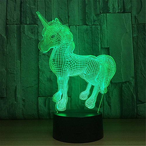 3D Lampe LED Nachtlicht Optische Täuschung 7 Farbwechsel USB Touch-Taste und intelligente Fernbedienung Schreibtisch Tischbeleuchtung schönes Geschenk Home Office Dekorationen Spielzeug (kleines Einhorn)