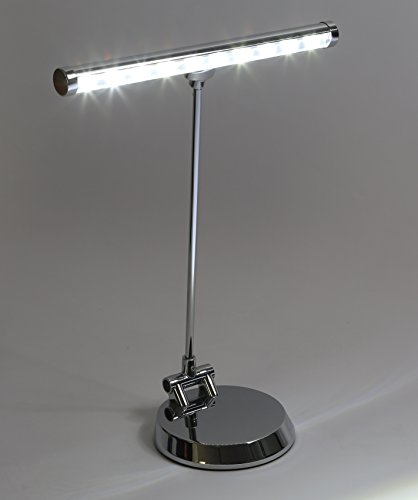 Alneo Light Sunlight Klavierlampe / Schreibtischlampe LED Piano Light mit 10 Power-LEDs - Batterie, USB oder Netzbetrieb - modifizierte robuste Bodenplatte - komplett nach vorne schwenkbar (Farbe Silber Hochglanz)