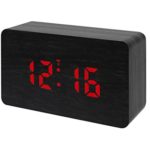 Bresser Funkwecker MyTime W mit dimmbarem LED Display und Holz Optik Kunststoffgehäuse, Uhrzeit-, Datum- und Temperaturanzeige, Weckfunktion, Netz- oder Batteriebetrieb, schwarz mit rotem Display