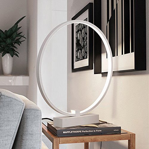 ELINKUME Circle LED Tisch & Nachttisch Lampe, Modern Minimalistisch Design, 12W Built-in Light Source, Acryl LED Modellierung Lampe perfekt für Home Decor (Kaltweiß)