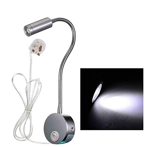 Flexible 3 Watt 3 W Stecker Draht Schwanenhals Nachttisch LED-Wandleuchte Wandleuchte Lampe für Lesen/Art Galerie Display Strahler Lampe Modern weiß